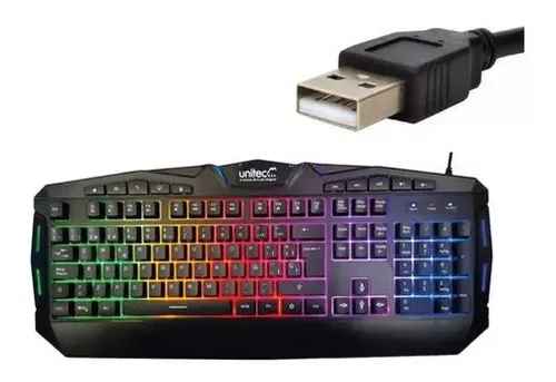 Teclado Gamer Con Luz De 7 Colores Unitec Mk10 Color del teclado Negro